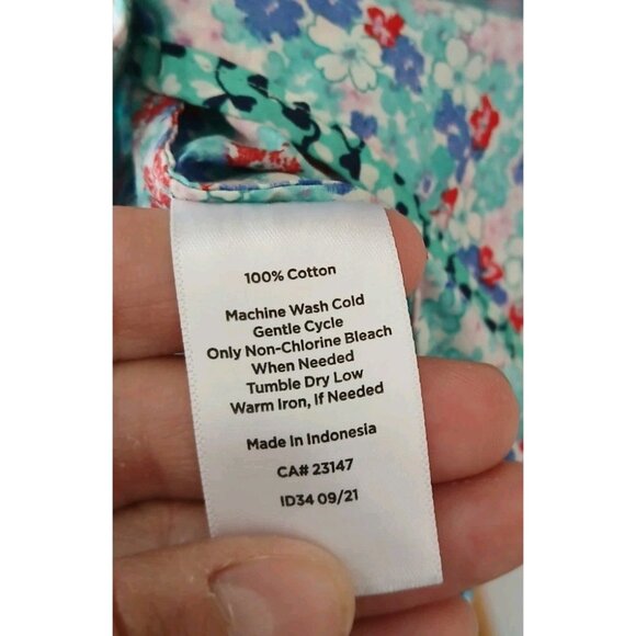Talbots 100% Cotton Button Front Shirt Size Medium Teal Lovely Ditsy Floral Work - Picture 7 of 11
